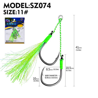 PROBEROS 2set 5pcs/set  Double Fishing Assist Hooks Kit,With tassels Slow Fall Jigging Lures,Perfect for Vertical Jigging,Outdoor fishing