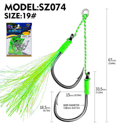 PROBEROS 2set 5pcs/set  Double Fishing Assist Hooks Kit,With tassels Slow Fall Jigging Lures,Perfect for Vertical Jigging,Outdoor fishing
