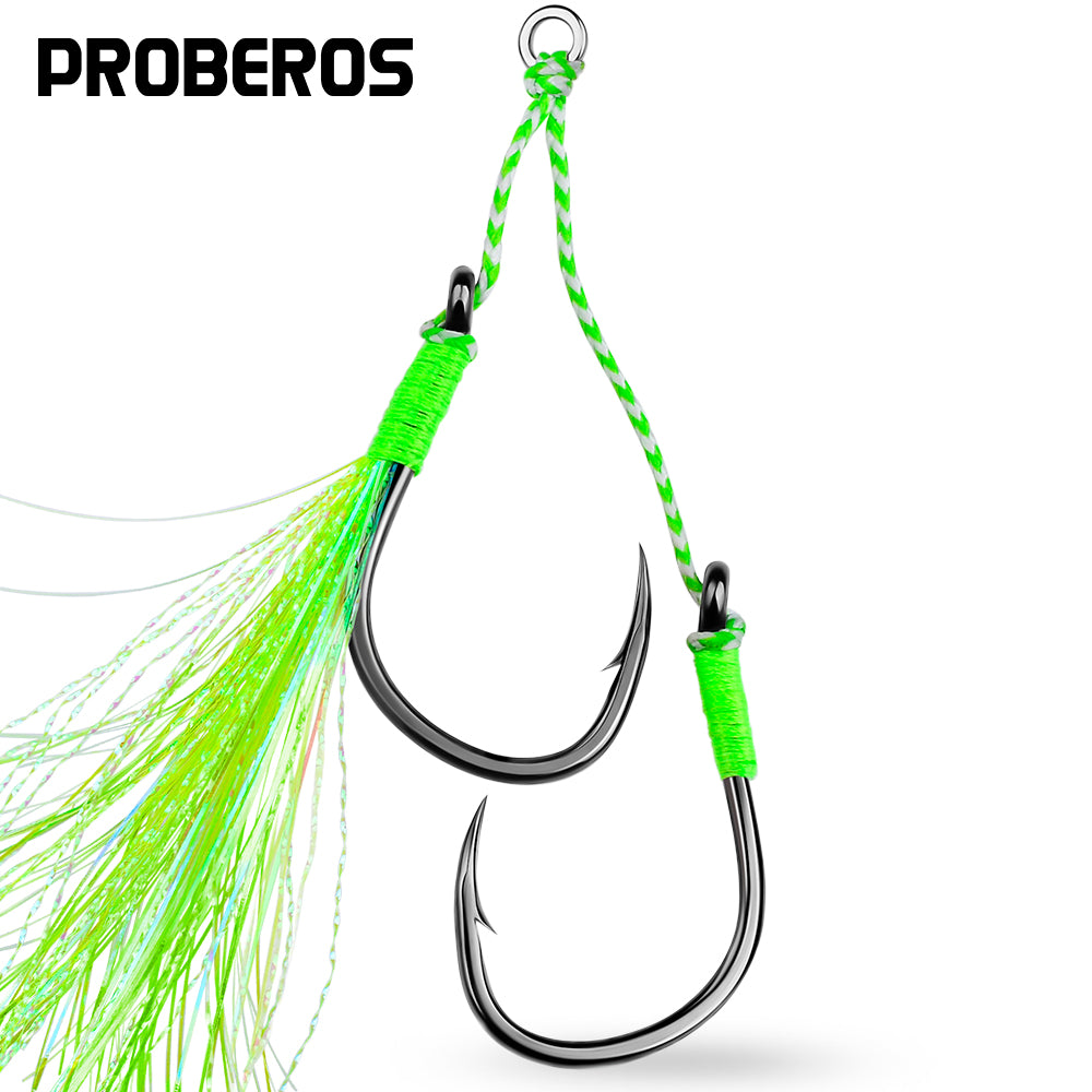 PROBEROS 2set 5pcs/set  Double Fishing Assist Hooks Kit,With tassels Slow Fall Jigging Lures,Perfect for Vertical Jigging,Outdoor fishing