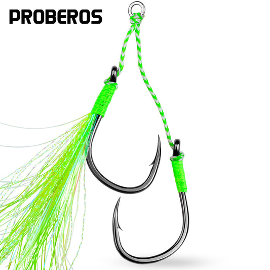 PROBEROS 2set 5pcs/set  Double Fishing Assist Hooks Kit,With tassels Slow Fall Jigging Lures,Perfect for Vertical Jigging,Outdoor fishing