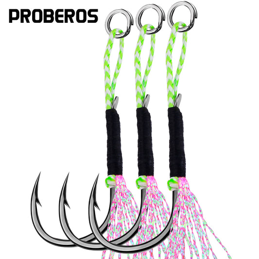 PROBEROS 5PC 2Pairs/PC High Carbon Steel Fishhooks Jig Assist Fishing Twin Hooks Double Barbed Durable Hook Peche