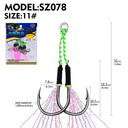 PROBEROS 5PC 2Pairs/PC High Carbon Steel Fishhooks Jig Assist Fishing Twin Hooks Double Barbed Durable Hook Peche