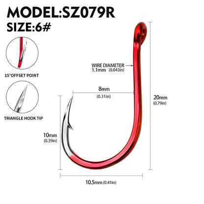 PROBEROS SZ079 Saltwater Fishing Hooks 20Pcs | Tin Single Hook 0.8#-15#