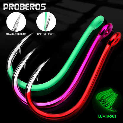 PROBEROS  100PCS High-carbon Steel Fishhooks Barbed Fluorescent Fishing Durable Hook Fish Gear Fighting Hook With Eye for Carp