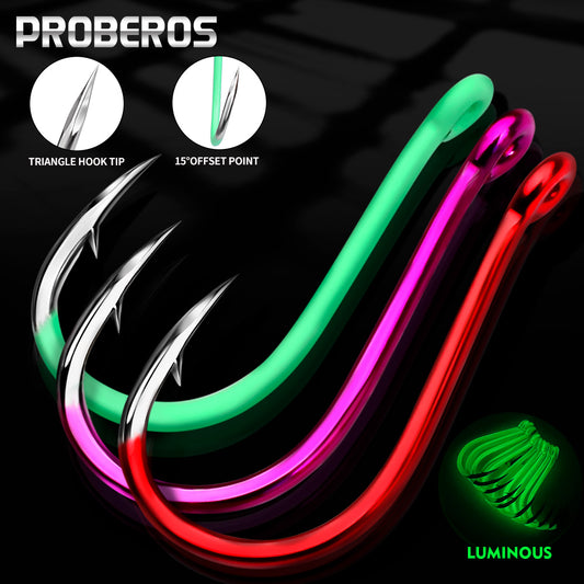 PROBEROS  100PCS High-carbon Steel Fishhooks Barbed Fluorescent Fishing Durable Hook Fish Gear Fighting Hook With Eye for Carp