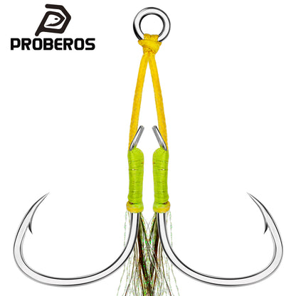 PROBEROS 2 Sets Saltwater Jigging Assist Hooks 1/0#-5/0# High Carbon Steel Fishing Hooks