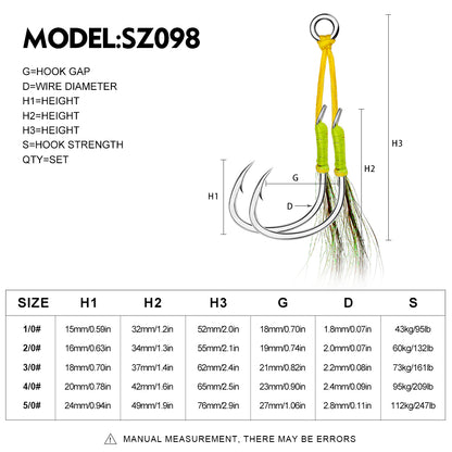 PROBEROS 2 Sets Saltwater Jigging Assist Hooks 1/0#-5/0# High Carbon Steel Fishing Hooks