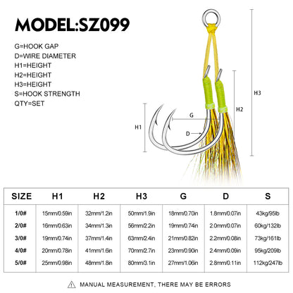 PROBEROS 2 Sets Saltwater Jigging Assist Hooks 1/0#-5/0# High Carbon Steel Fishing&nbsp;