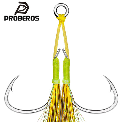 PROBEROS 2 Sets Saltwater Jigging Assist Hooks 1/0#-5/0# High Carbon Steel Fishing&nbsp;
