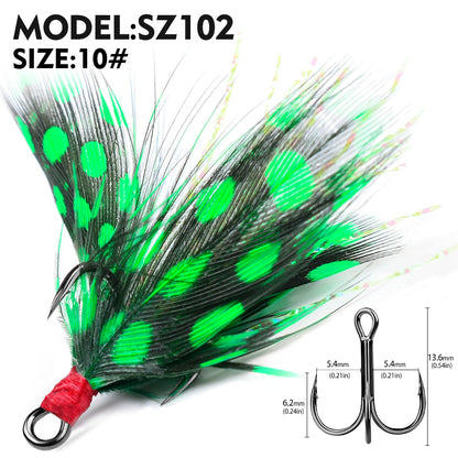 PROBEROS SZ102 Feathered Treble Hooks Saltwater Fishing Hooks 10Pcs