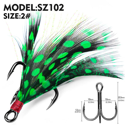 PROBEROS SZ102 Feathered Treble Hooks Saltwater Fishing Hooks 10Pcs