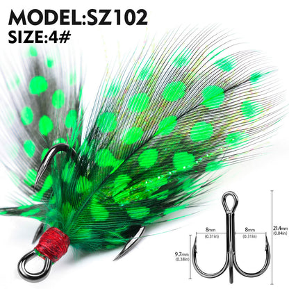 PROBEROS SZ102 Feathered Treble Hooks Saltwater Fishing Hooks 10Pcs