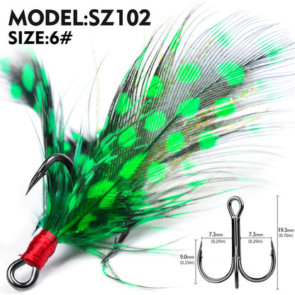 PROBEROS SZ102 Feathered Treble Hooks Saltwater Fishing Hooks 10Pcs