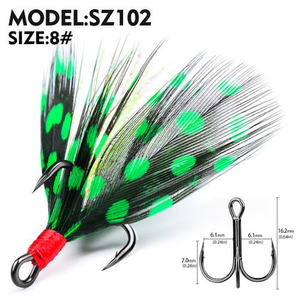 PROBEROS SZ102 Feathered Treble Hooks Saltwater Fishing Hooks 10Pcs