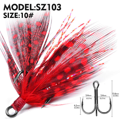 PROBEROS SZ102 Feathered Treble Hooks Saltwater Fishing Hooks 10Pcs