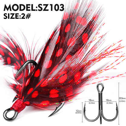 PROBEROS SZ102 Feathered Treble Hooks Saltwater Fishing Hooks 10Pcs
