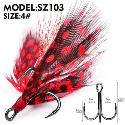 PROBEROS SZ102 Feathered Treble Hooks Saltwater Fishing Hooks 10Pcs