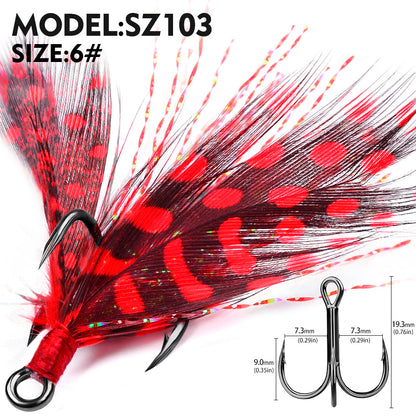 PROBEROS SZ102 Feathered Treble Hooks Saltwater Fishing Hooks 10Pcs