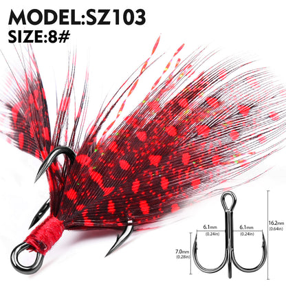 PROBEROS SZ102 Feathered Treble Hooks Saltwater Fishing Hooks 10Pcs