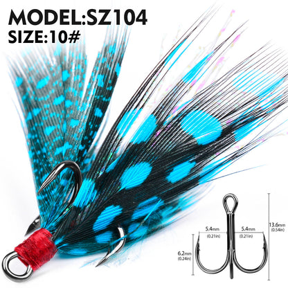 PROBEROS SZ102 Feathered Treble Hooks Saltwater Fishing Hooks 10Pcs