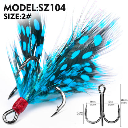 PROBEROS SZ102 Feathered Treble Hooks Saltwater Fishing Hooks 10Pcs