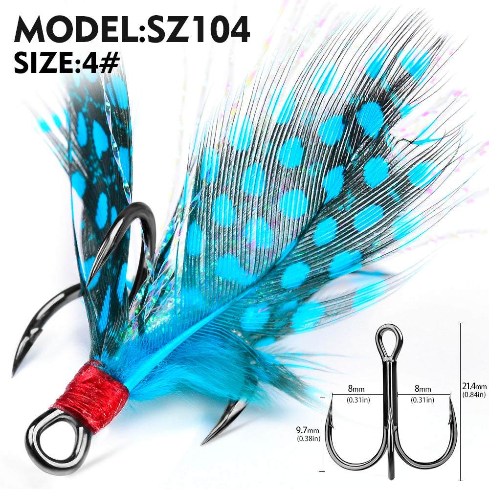 PROBEROS Feathered Treble Hooks for Lures, Fresh ; Saltwater 3-Color Feather 10PCS/Box