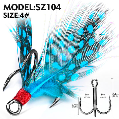 PROBEROS SZ102 Feathered Treble Hooks Saltwater Fishing Hooks 10Pcs