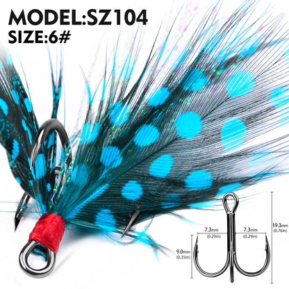 PROBEROS SZ102 Feathered Treble Hooks Saltwater Fishing Hooks 10Pcs