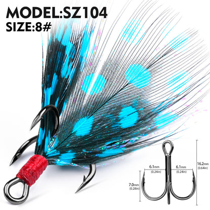 PROBEROS SZ102 Feathered Treble Hooks Saltwater Fishing Hooks 10Pcs
