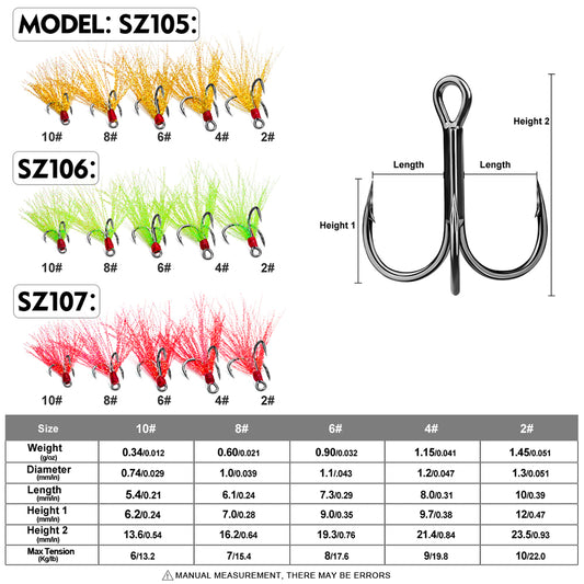 PROBEROS Flash Feather Treble Hooks High Carbon Steel Treble Hooks with Flash Skirts 10PCS/Box