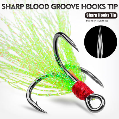 PROBEROS Flash Feather Treble Hooks High Carbon Steel Treble Hooks with Flash Skirts 10PCS/Box