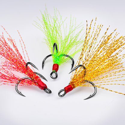 PROBEROS Flash Feather Treble Hooks High Carbon Steel Treble Hooks with Flash Skirts 10PCS/Box