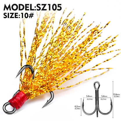 PROBEROS Flash Feather Treble Hooks High Carbon Steel Treble Hooks with Flash Skirts 10PCS/Box