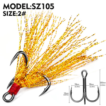PROBEROS Flash Feather Treble Hooks High Carbon Steel Treble Hooks with Flash Skirts 10PCS/Box