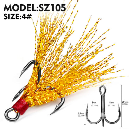 PROBEROS Flash Feather Treble Hooks High Carbon Steel Treble Hooks with Flash Skirts 10PCS/Box
