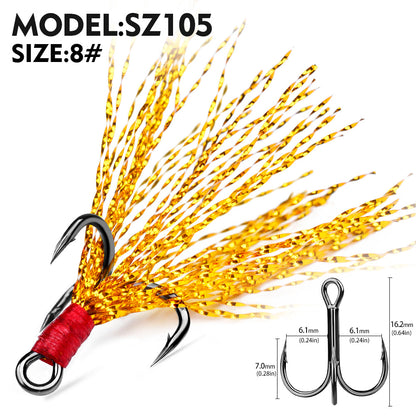 PROBEROS Flash Feather Treble Hooks High Carbon Steel Treble Hooks with Flash Skirts 10PCS/Box