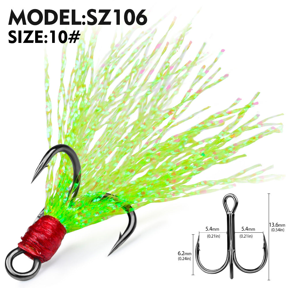 PROBEROS Flash Feather Treble Hooks High Carbon Steel Treble Hooks with Flash Skirts 10PCS/Box