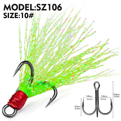 PROBEROS Flash Feather Treble Hooks High Carbon Steel Treble Hooks with Flash Skirts 10PCS/Box