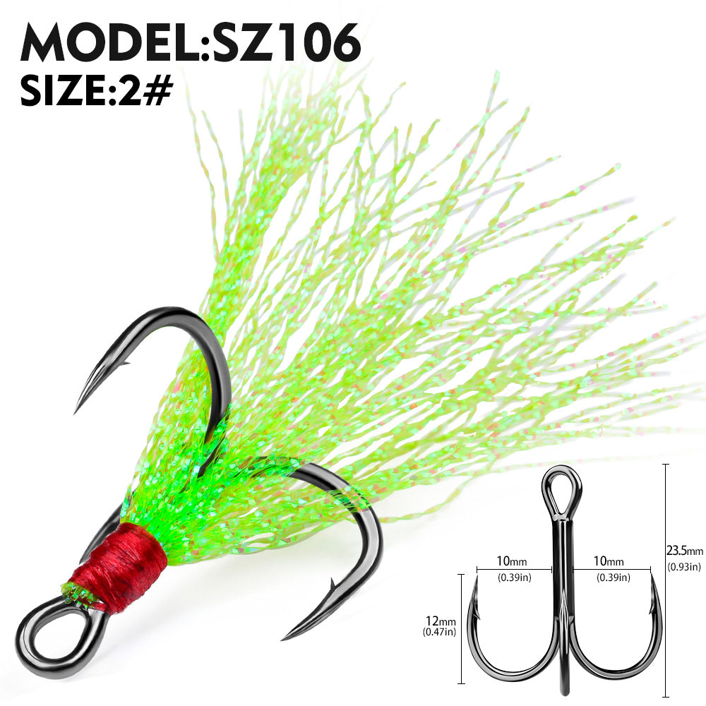 PROBEROS Flash Feather Treble Hooks High Carbon Steel Treble Hooks with Flash Skirts 10PCS/Box