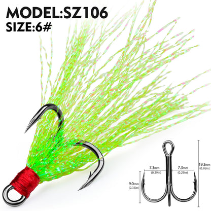 PROBEROS Flash Feather Treble Hooks High Carbon Steel Treble Hooks with Flash Skirts 10PCS/Box