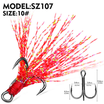PROBEROS Flash Feather Treble Hooks High Carbon Steel Treble Hooks with Flash Skirts 10PCS/Box
