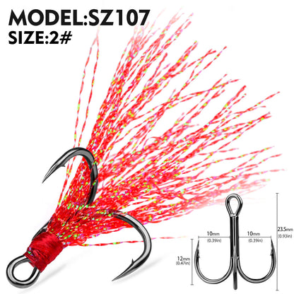 PROBEROS Flash Feather Treble Hooks High Carbon Steel Treble Hooks with Flash Skirts 10PCS/Box