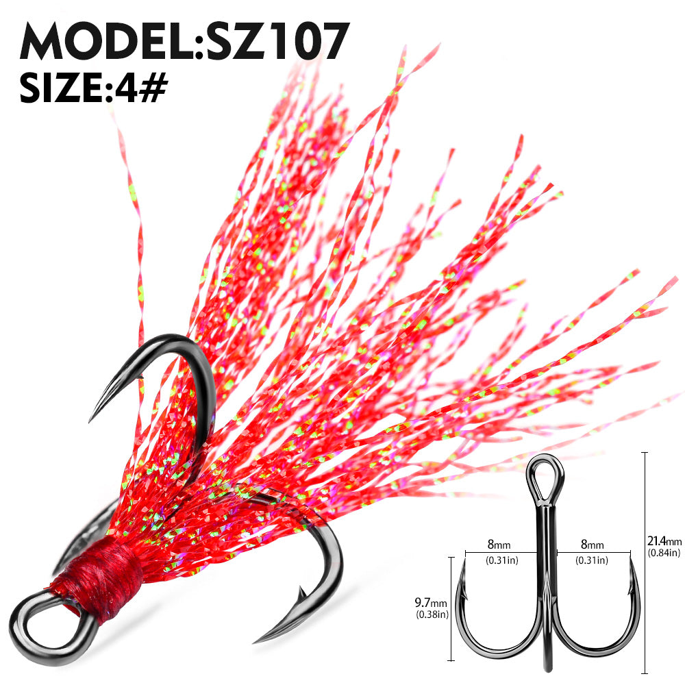 PROBEROS Flash Feather Treble Hooks High Carbon Steel Treble Hooks with Flash Skirts 10PCS/Box