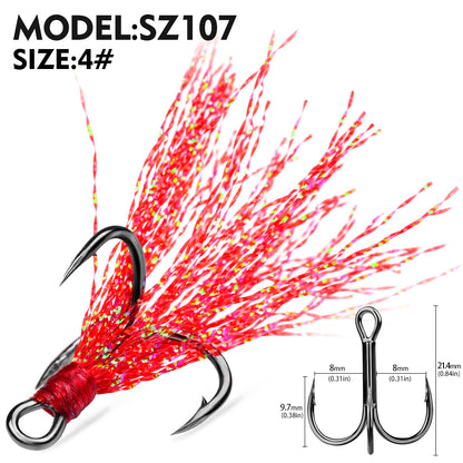 PROBEROS Flash Feather Treble Hooks High Carbon Steel Treble Hooks with Flash Skirts 10PCS/Box