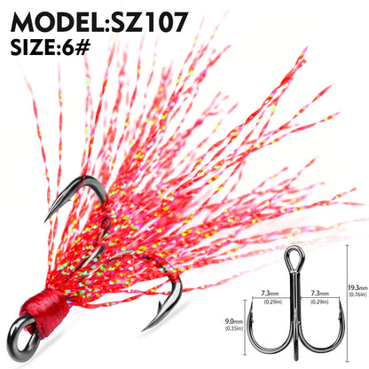 PROBEROS Flash Feather Treble Hooks High Carbon Steel Treble Hooks with Flash Skirts 10PCS/Box