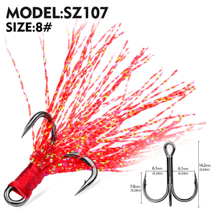 PROBEROS Flash Feather Treble Hooks High Carbon Steel Treble Hooks with Flash Skirts 10PCS/Box