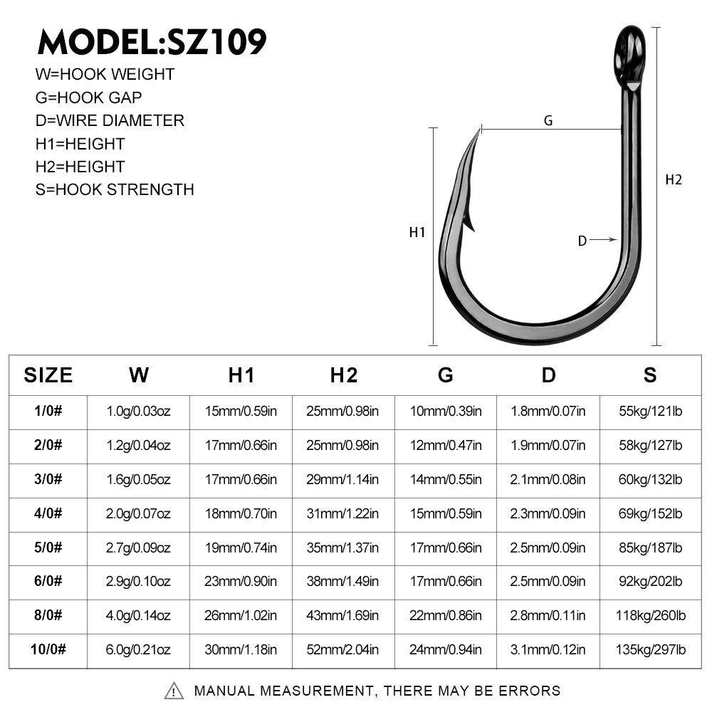 PROBEROS 20PCS Saltwater Fishing Hooks 1/0#-10/0# Anti-rusty Single hook Tin Color Fishhooks High Carbon Steel Strength