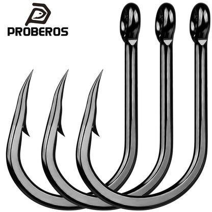 PROBEROS 20PCS Saltwater Fishing Hooks 1/0#-10/0# Anti-rusty Single hook Tin Color Fishhooks High Carbon Steel Strength