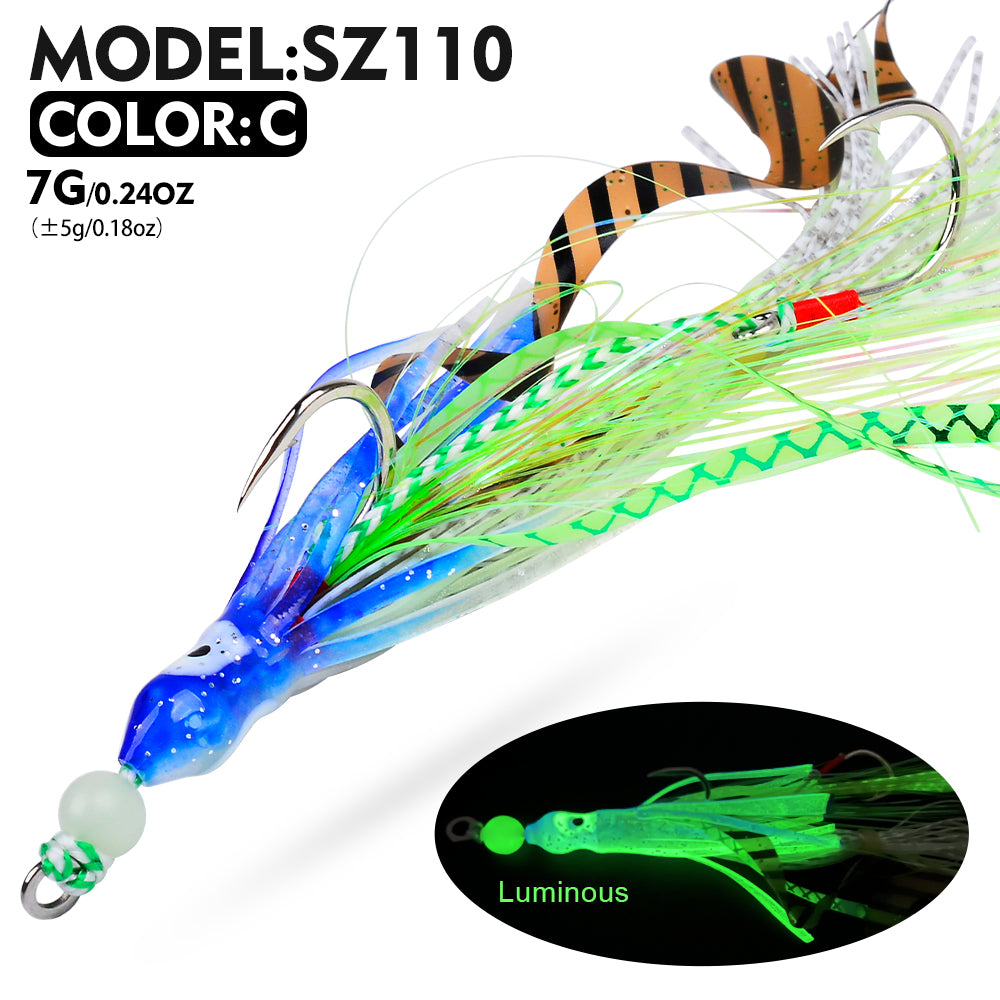 PROBEROS Octopus Assist Hook Jig Double Hook Sea Fishing Slow Jigging Luminous Squid Hook 1 Pcs/5pcs per pack