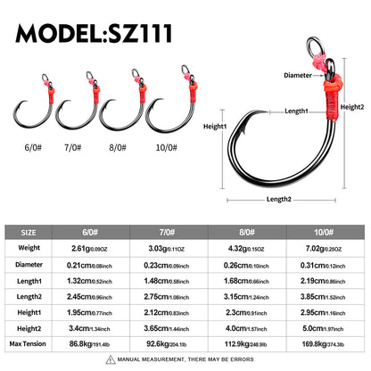 PROBEROS 5 pcs Saltwater Jigging Assist Hooks 6/0#-10/0# High Carbon Steel Fishing Hooks